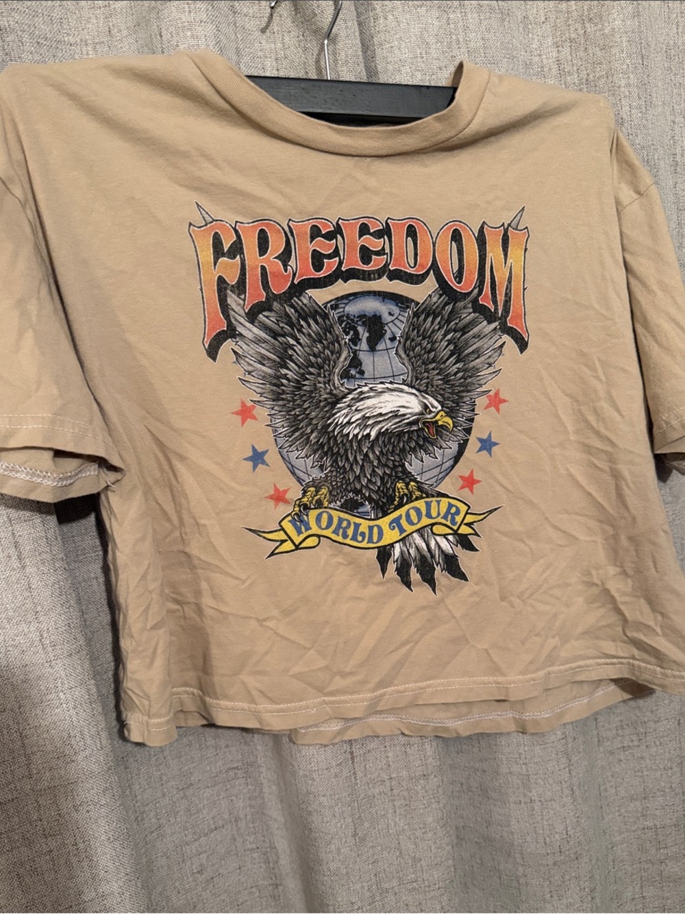 Freedom Eagle Graphic Crop Tee - Tan